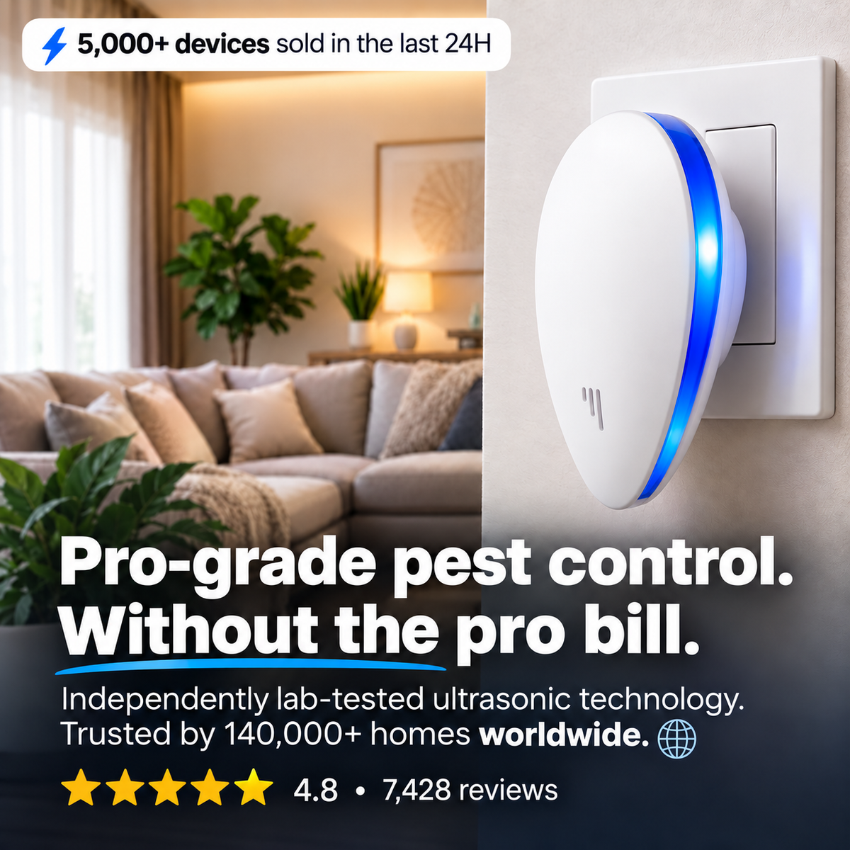 Ultrasonic Pest Repeller - Banish 14+ Pests for Good