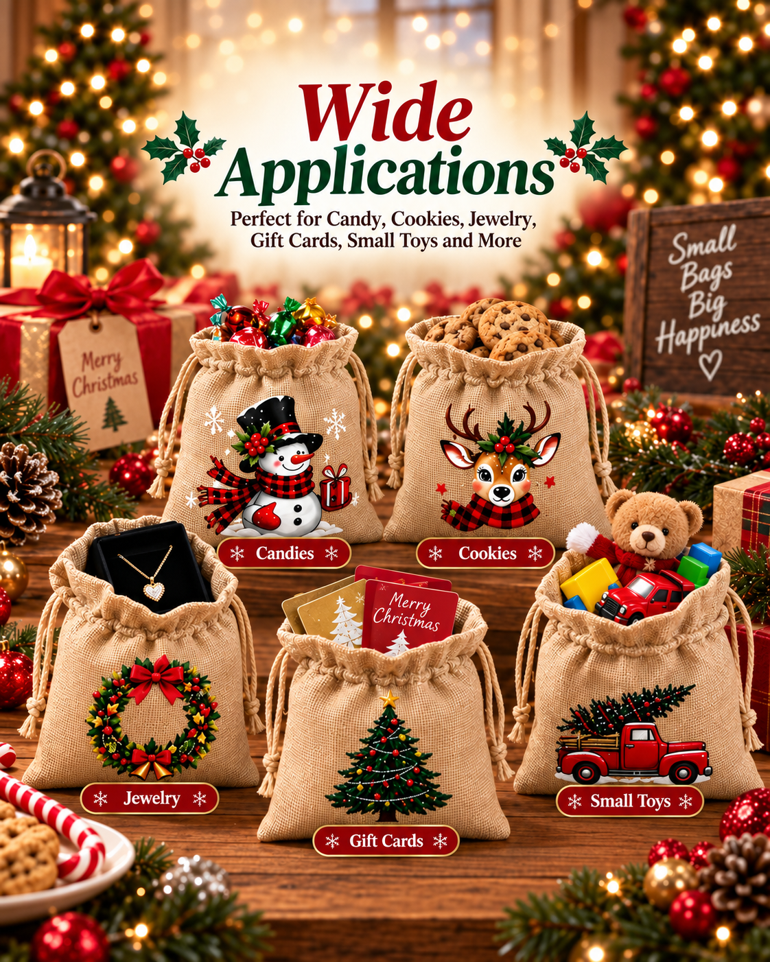 🎄 Christmas Gift Bags – Festive Prints, Sturdy Drawstring & Reusable