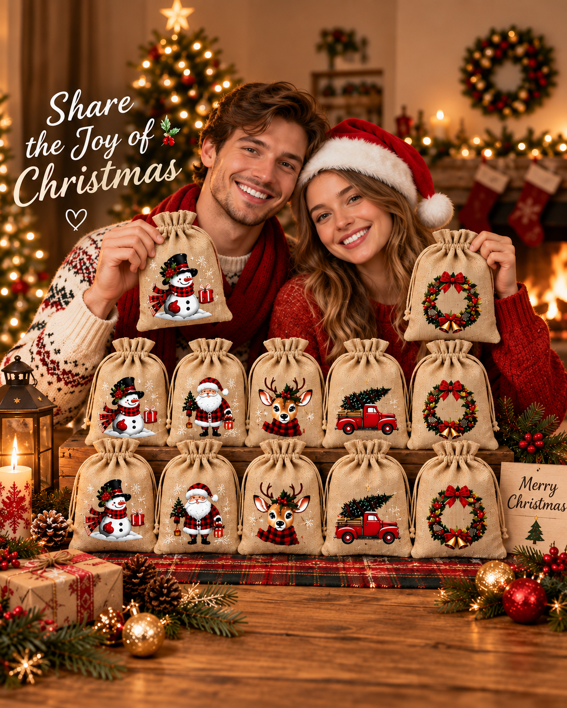 🎄 Christmas Gift Bags – Festive Prints, Sturdy Drawstring & Reusable
