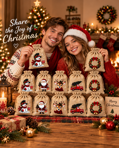 🎄 Christmas Gift Bags – Festive Prints, Sturdy Drawstring & Reusable