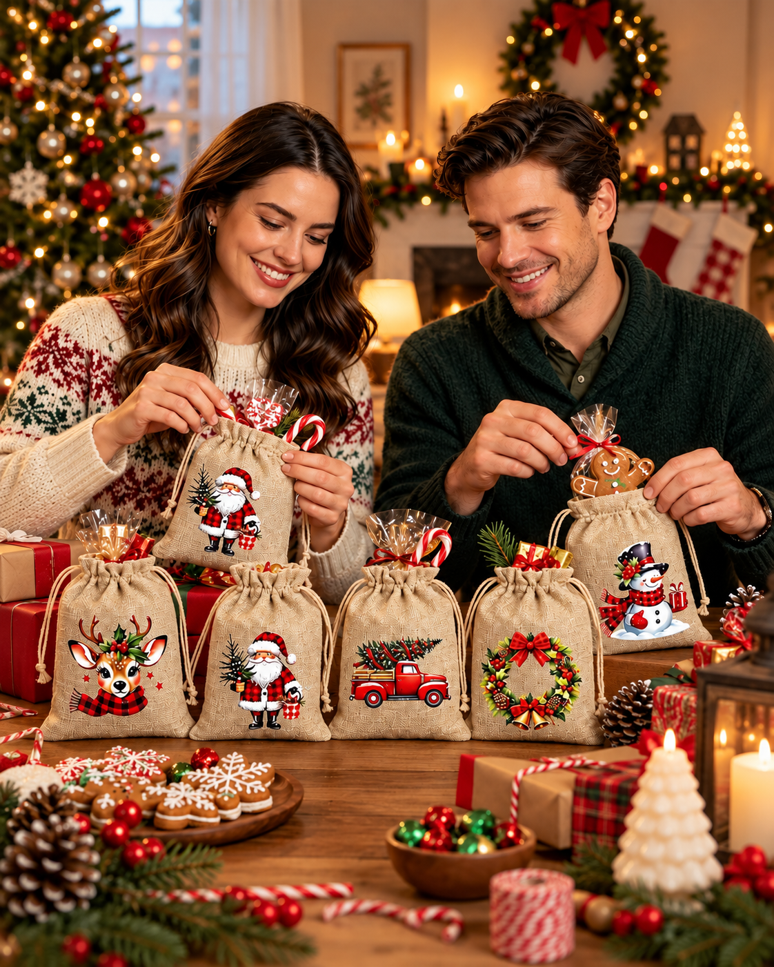 🎄 Christmas Gift Bags – Festive Prints, Sturdy Drawstring & Reusable