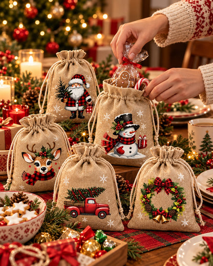 🎄 Christmas Gift Bags – Festive Prints, Sturdy Drawstring & Reusable